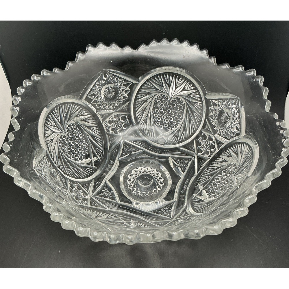 Antique 1890s EAPG US Glass Co. Pineapple &‎ Fan #15041 10" Serving Bowl